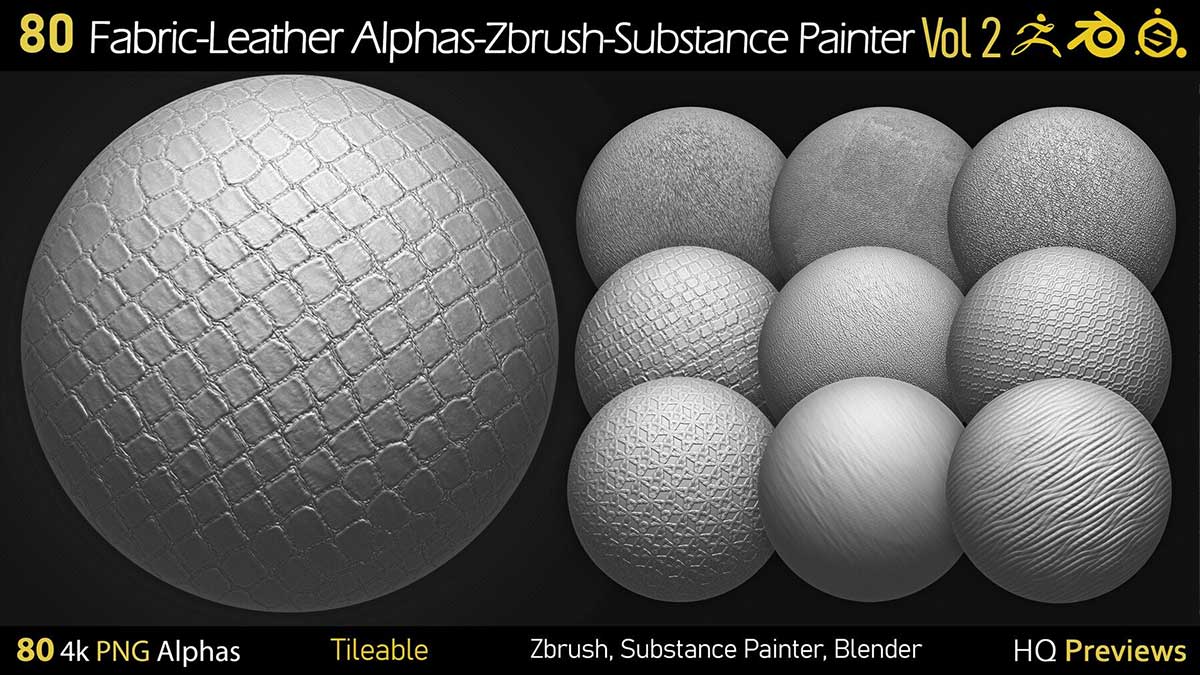 80种4K织物皮革无缝Alpha贴图纹理 80 4K Fabric-Leather Tileble Alphas-PNG-Zbrush-Substance Painter-vol2
