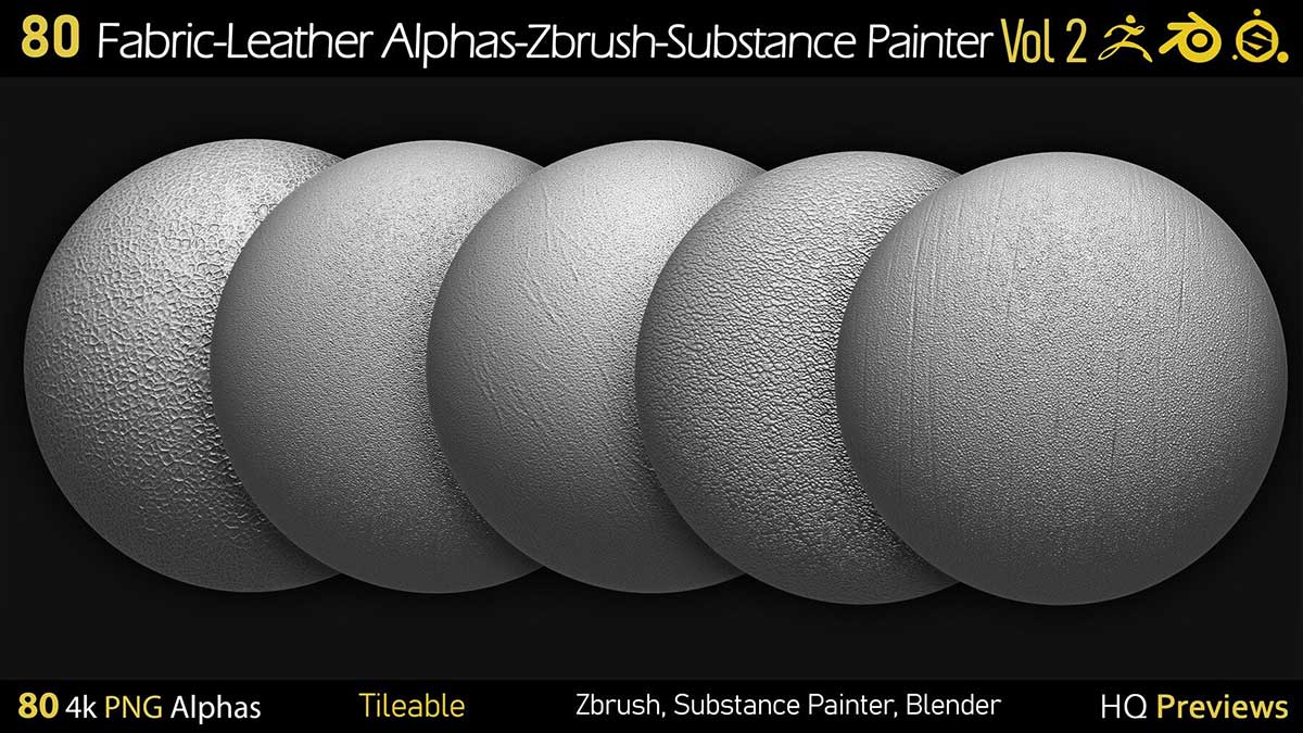 80种4K织物皮革无缝Alpha贴图纹理 80 4K Fabric-Leather Tileble Alphas-PNG-Zbrush-Substance Painter-vol2