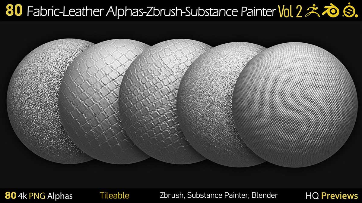 80种4K织物皮革无缝Alpha贴图纹理 80 4K Fabric-Leather Tileble Alphas-PNG-Zbrush-Substance Painter-vol2