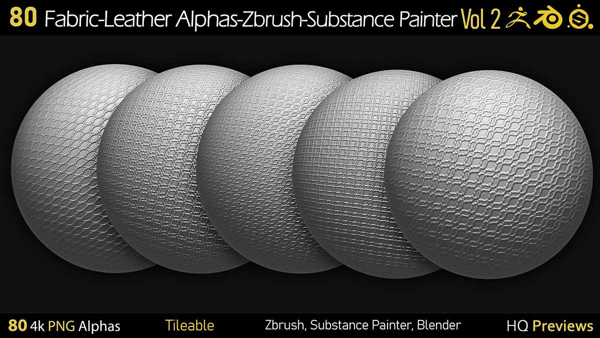 80种4K织物皮革无缝Alpha贴图纹理 80 4K Fabric-Leather Tileble Alphas-PNG-Zbrush-Substance Painter-vol2