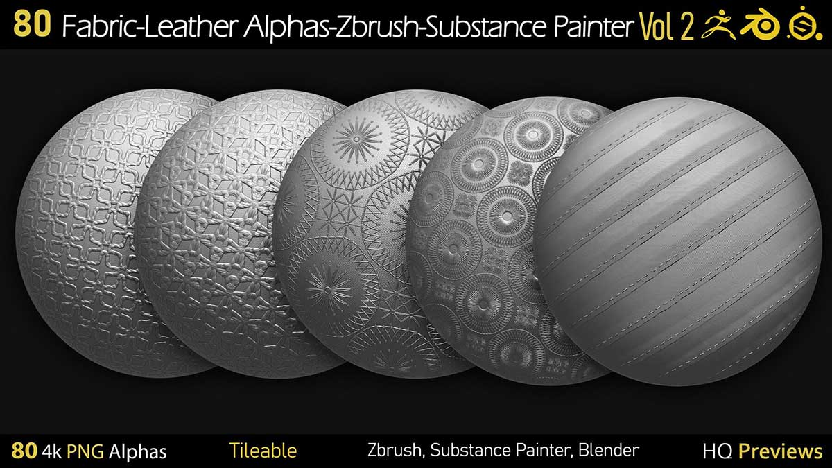 80种4K织物皮革无缝Alpha贴图纹理 80 4K Fabric-Leather Tileble Alphas-PNG-Zbrush-Substance Painter-vol2