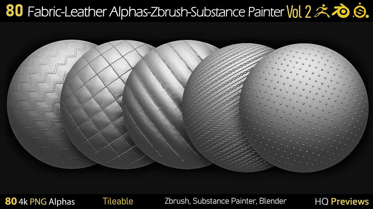 80种4K织物皮革无缝Alpha贴图纹理 80 4K Fabric-Leather Tileble Alphas-PNG-Zbrush-Substance Painter-vol2