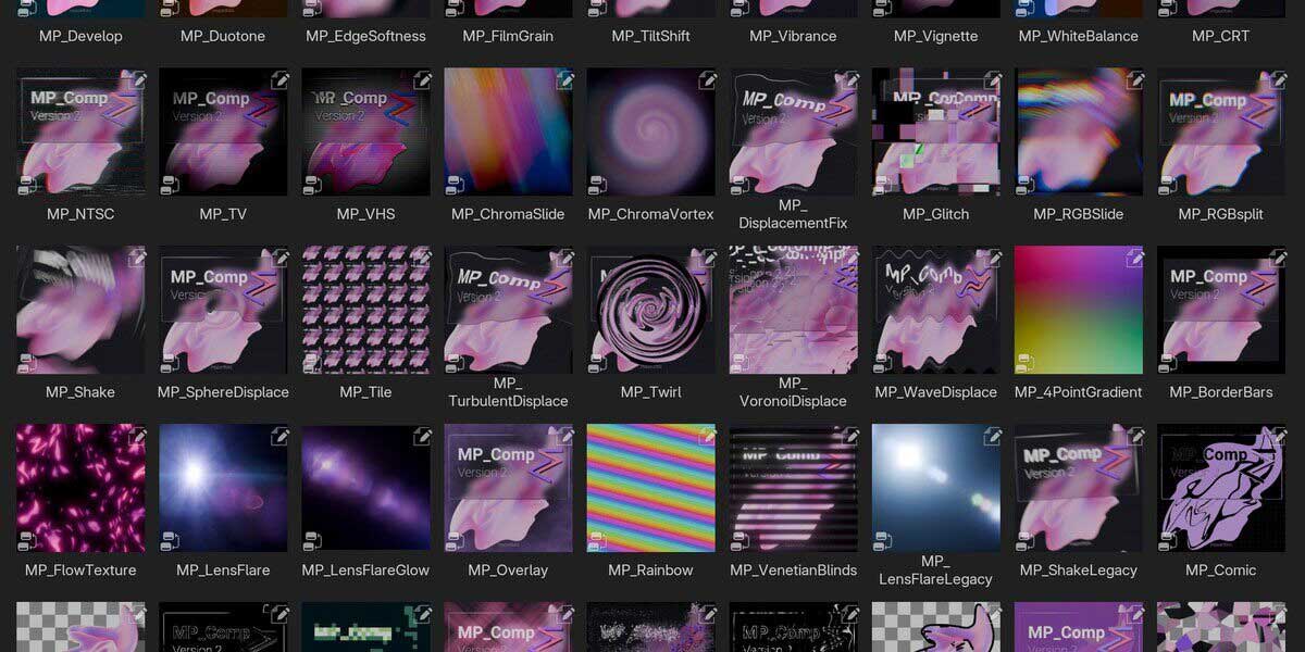 40+高质量实时特效合成调色Blender工具 MP_Comp v3.1.0