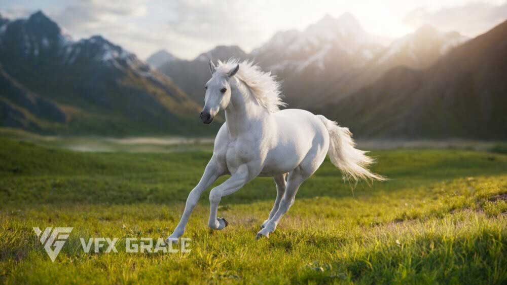 Blender白马绑定动画3D模型 3d white horse animation model – VFX Grace