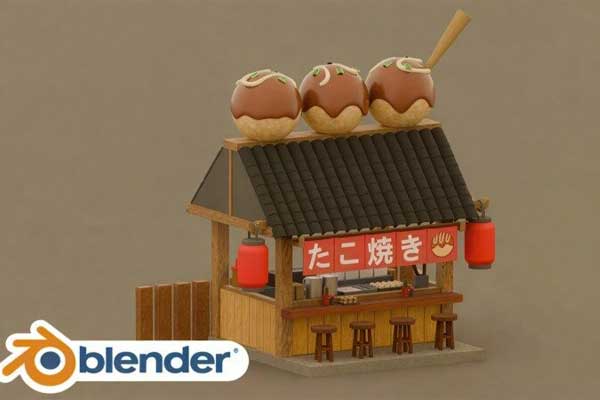 Blender制作等距卡通3D日式章鱼烧小店视频教程(中文字幕) Blender : Takoyaki Shop