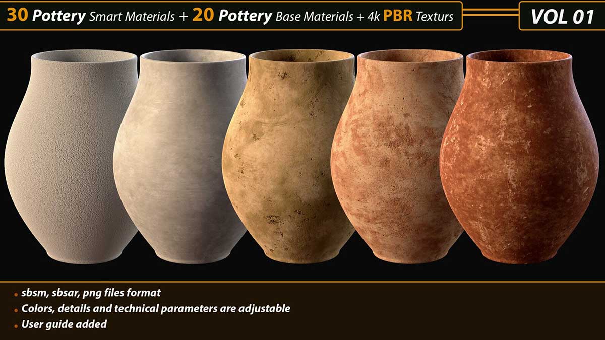 20个4K陶器陶瓷PBR纹理贴图陶瓷陶土材质纹理