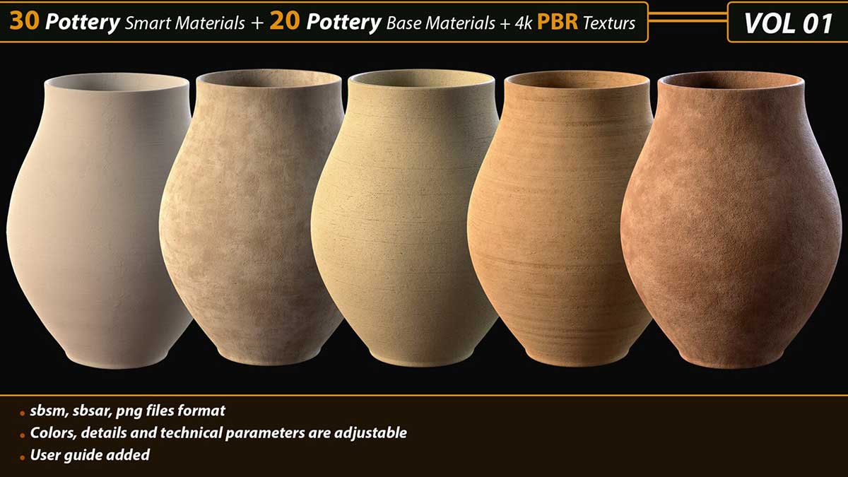 20个4K陶器陶瓷PBR纹理贴图陶瓷陶土材质纹理