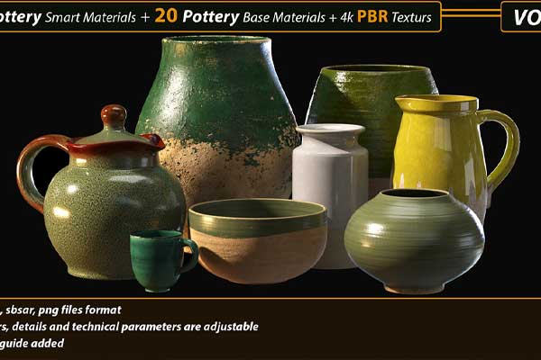 20个4K陶器陶瓷PBR纹理贴图陶瓷陶土材质纹理