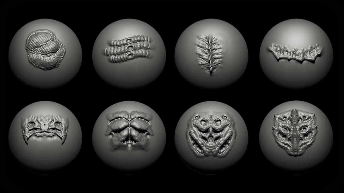 ZBrush/Blender40个外星生物异性角色细节雕刻VDM笔刷素材  40 Alien Brushes