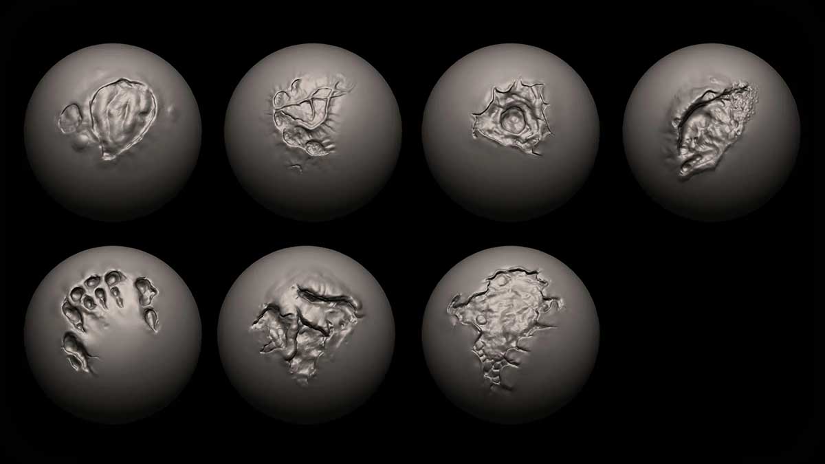 ZBrush/Blender皮肤伤口疤痕雕刻笔刷素材 30 Cuts and Scars Brushes