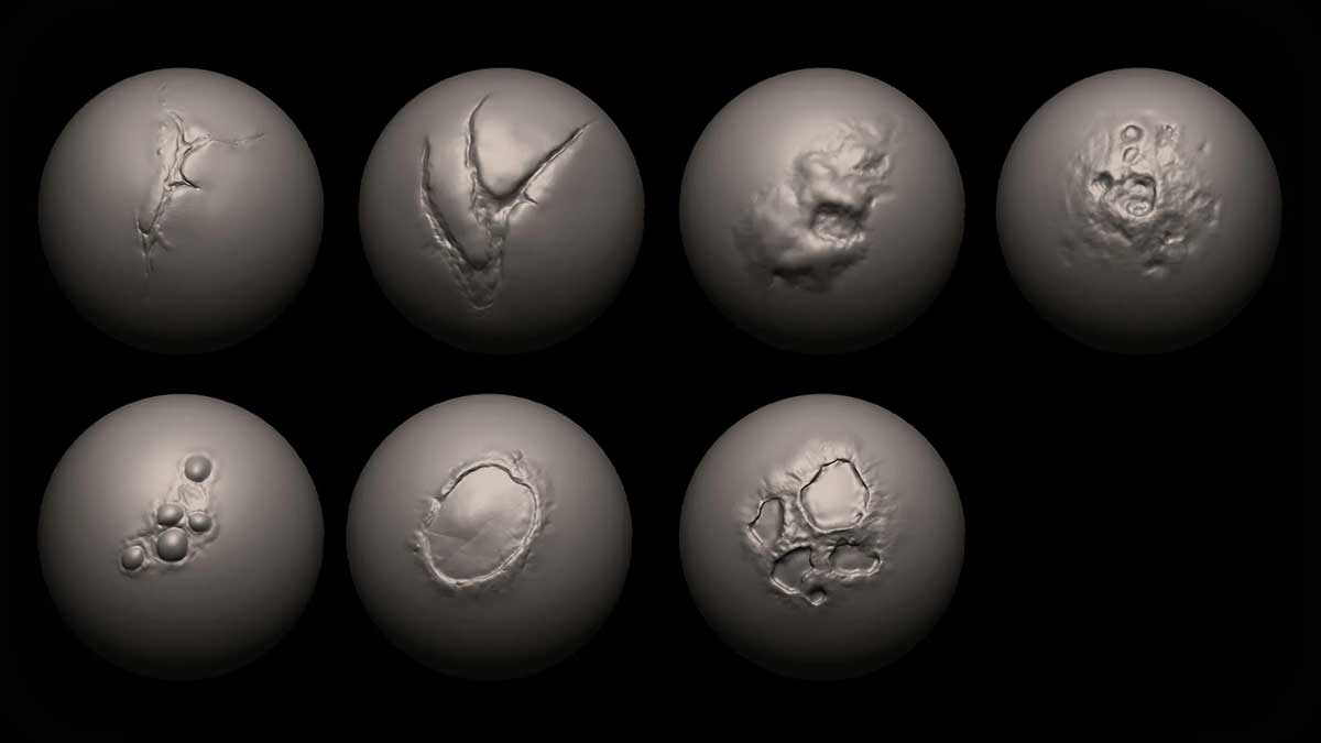 ZBrush/Blender皮肤伤口疤痕雕刻笔刷素材 30 Cuts and Scars Brushes