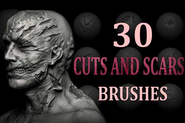 ZBrush/Blender皮肤伤口疤痕雕刻笔刷素材 30 Cuts and Scars Brushes