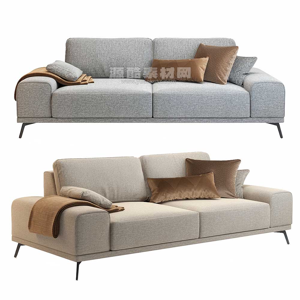 现代一字排沙发模型家具3D模型下载(C4D,Blender,FBX)