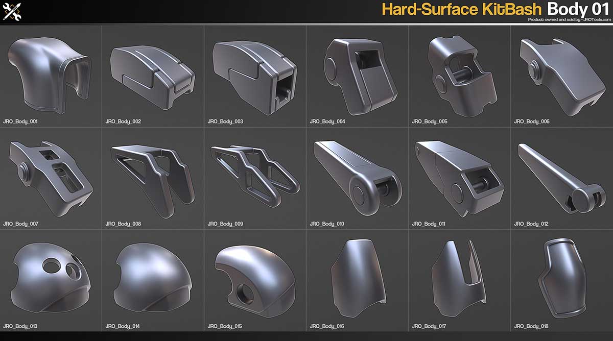300种高质量科幻硬表面机械零件3D模型(Blender,FBX,OBJ)