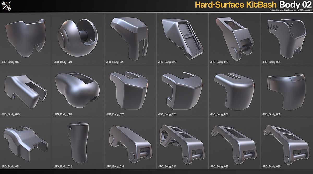 300种高质量科幻硬表面机械零件3D模型(Blender,FBX,OBJ)