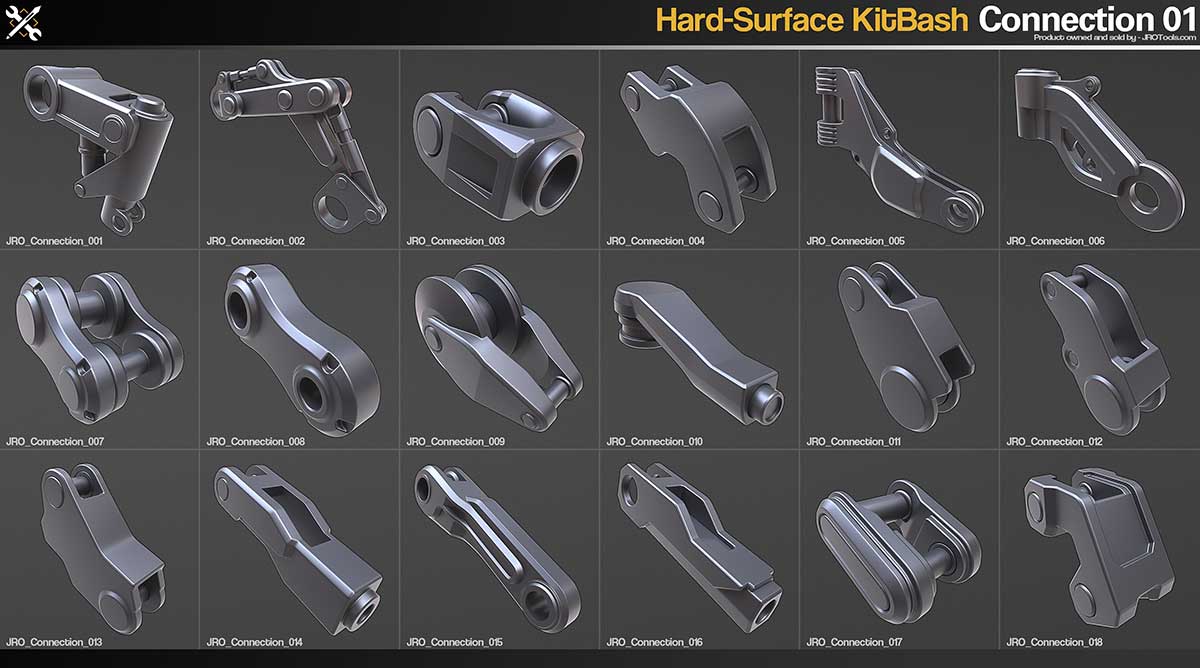 300种高质量科幻硬表面机械零件3D模型(Blender,FBX,OBJ)