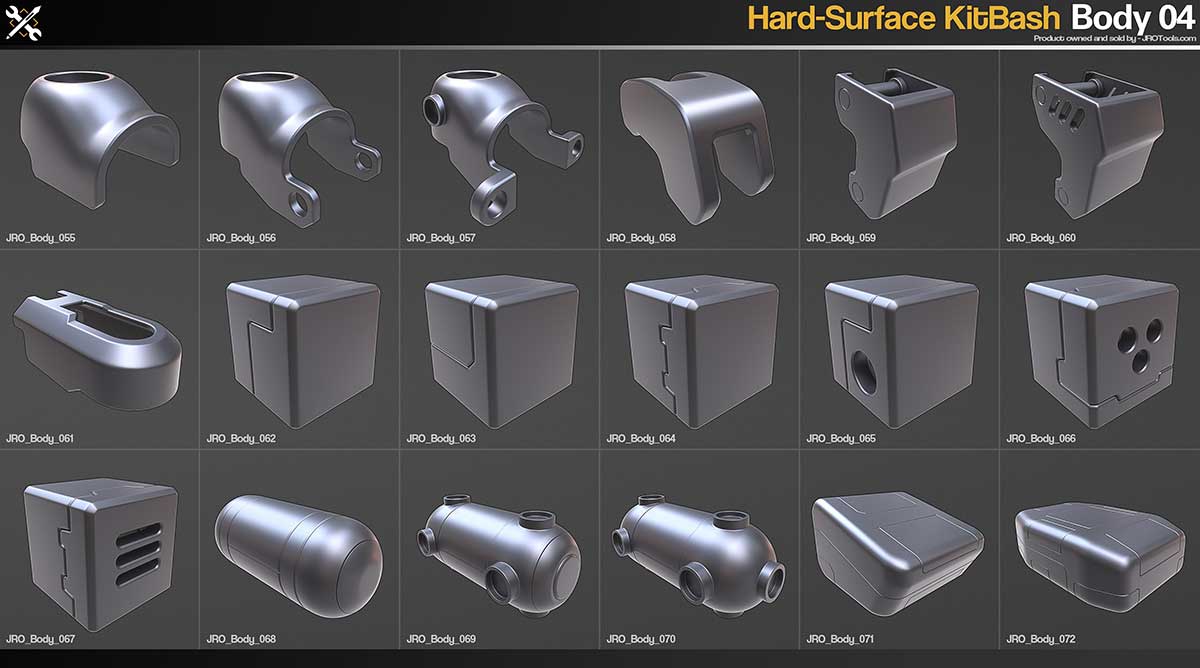 300种高质量科幻硬表面机械零件3D模型(Blender,FBX,OBJ)