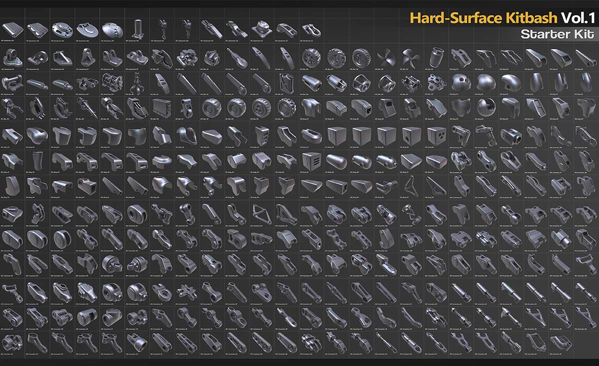 300种高质量科幻硬表面机械零件3D模型(Blender,FBX,OBJ)