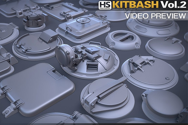 32个硬表面舱门机械盖板3D模型下载(Blender,OBJ,FBX) Hard-Surface Kitbash Vol.2 – Hatches & Covers