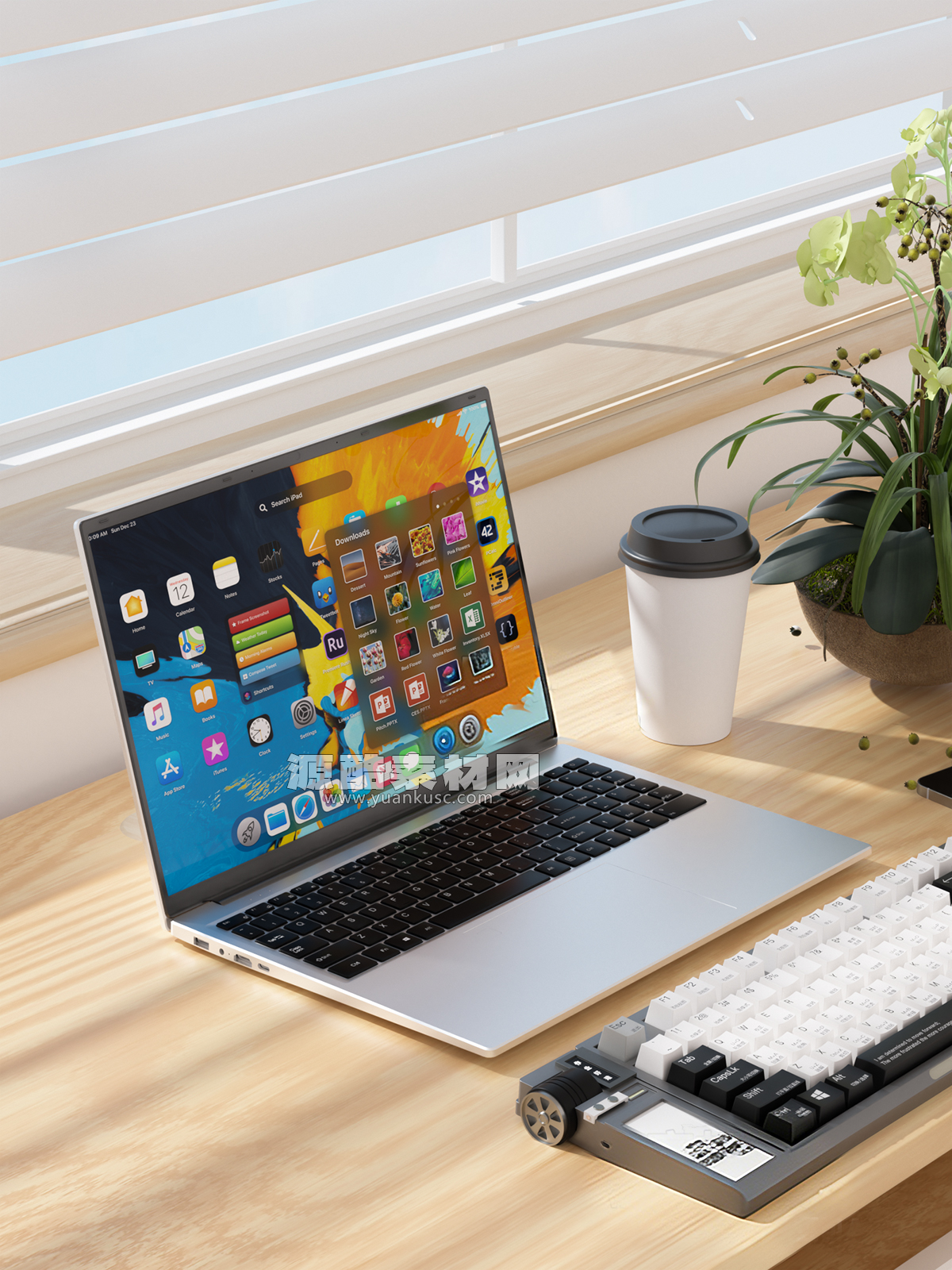 C4D电脑桌面场景OC渲染工程笔记本电脑机械键盘模型