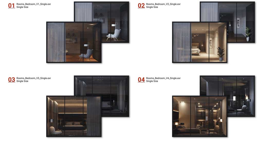 40组建筑窗户室内场景EXR视差纹理贴图3D素材 ShadersBOX – Rooms Pack V1.0