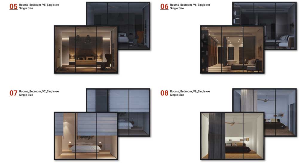 40组建筑窗户室内场景EXR视差纹理贴图3D素材 ShadersBOX – Rooms Pack V1.0