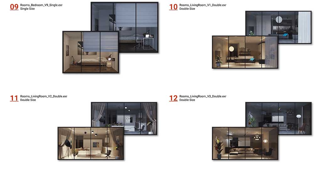 40组建筑窗户室内场景EXR视差纹理贴图3D素材 ShadersBOX – Rooms Pack V1.0