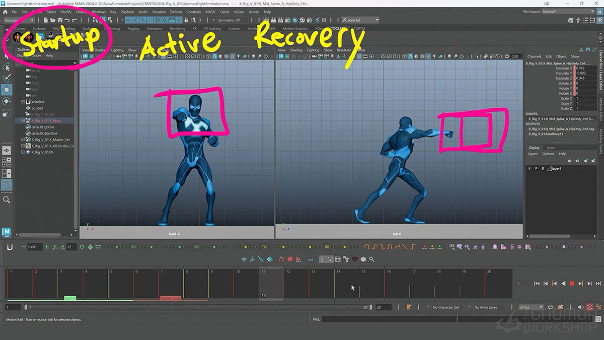 Maya角色战斗攻击格斗动作动画制作视频教程(中英文字幕) The Gnomon Workshop – Animating Stylized Attacks in Maya