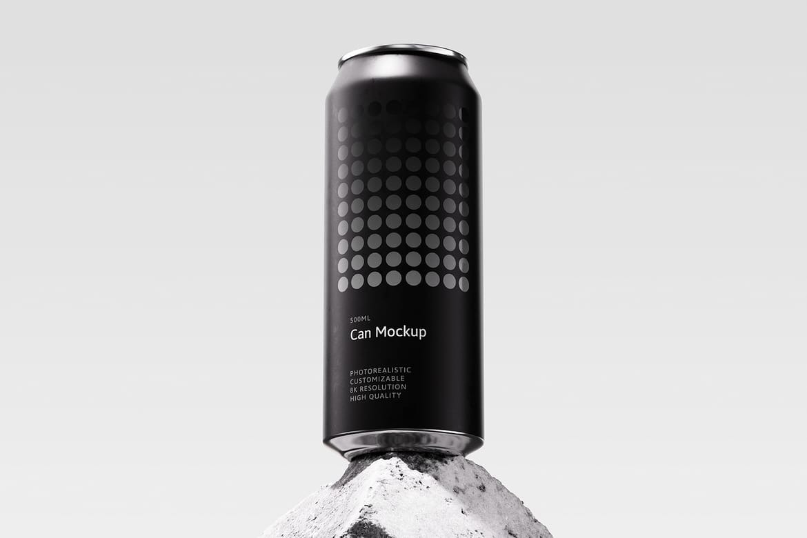 3款混凝土背景易拉罐包装设计效果PSD样机素材 500ml Can Mockup | Brick Scene