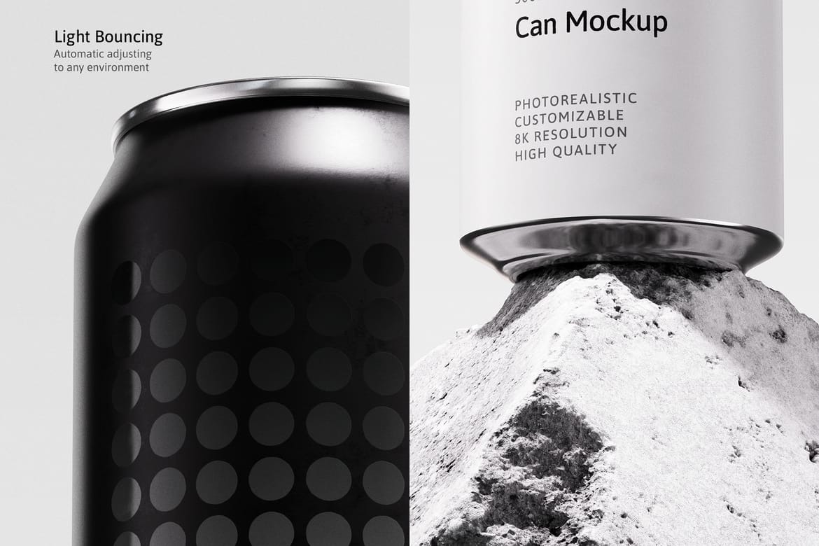 3款混凝土背景易拉罐包装设计效果PSD样机素材 500ml Can Mockup | Brick Scene