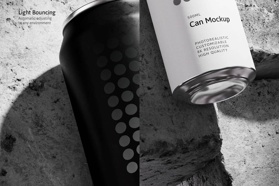 3款混凝土背景易拉罐包装设计效果PSD样机素材 500ml Can Mockup | Brick Scene