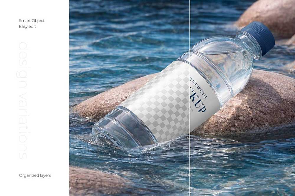 3款矿泉水塑料瓶贴纸设计效果样机PSD素材 Clear Plastic Water Bottle Mockup Set