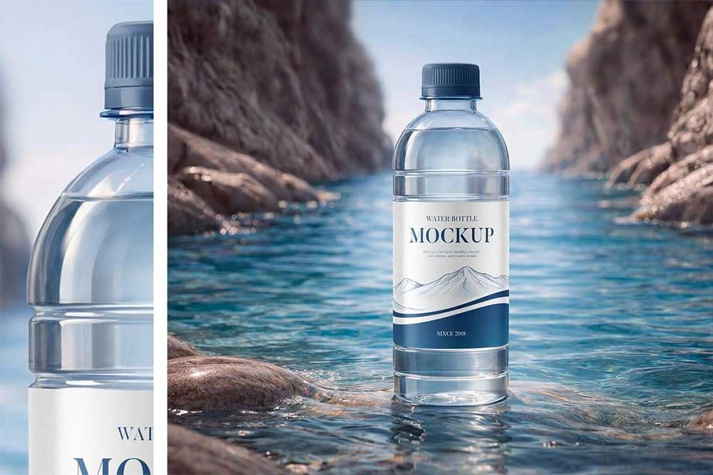 3款矿泉水塑料瓶贴纸设计效果样机PSD素材 Clear Plastic Water Bottle Mockup Set