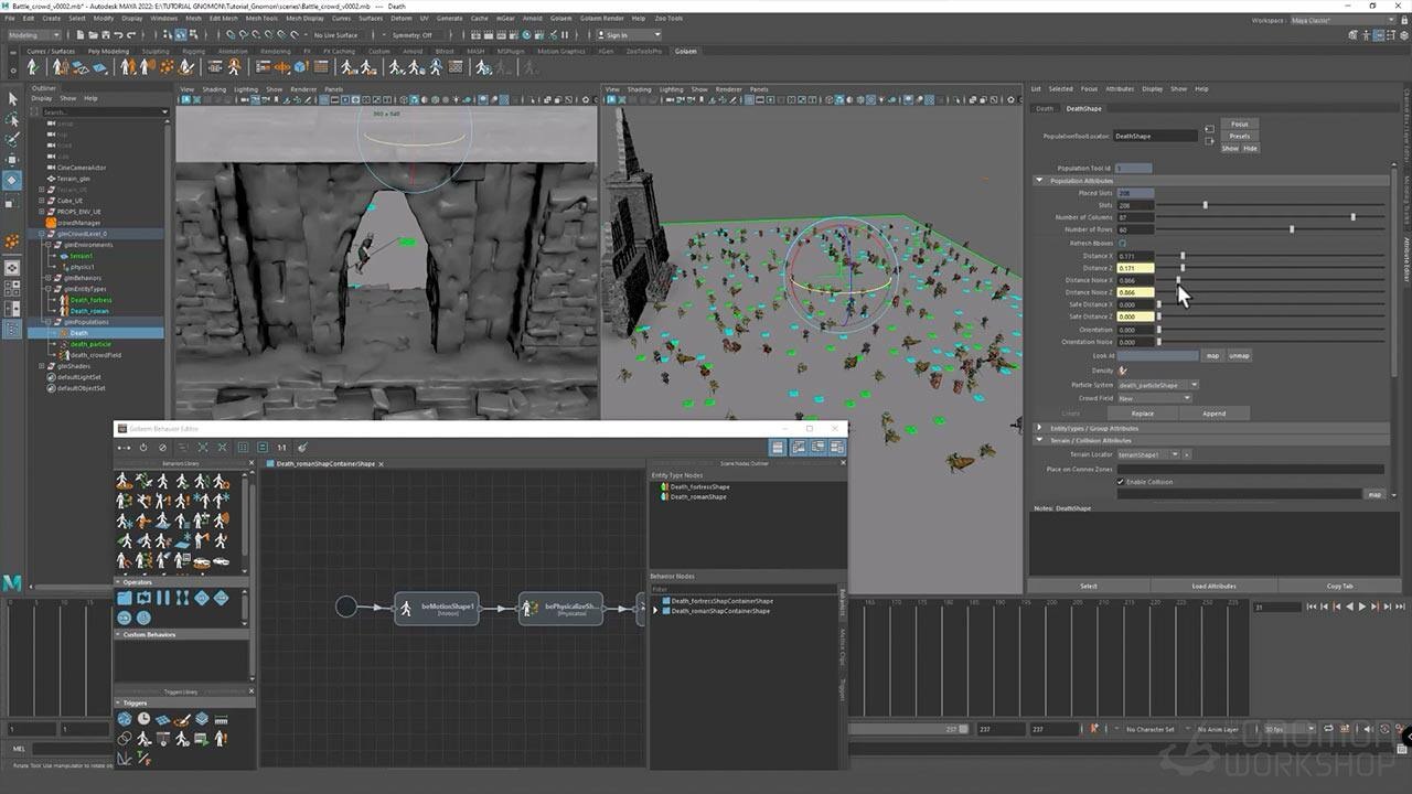 Maya+UE影视级人群动作模拟动画视频教程(中文字幕) The Gnomon Workshop – Simulating Crowds with Golaem & Maya