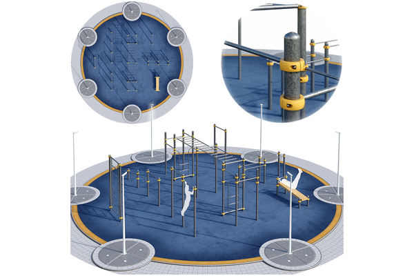户外健身器械模型健身场地3D模型下载(C4D,Blender,FBX)