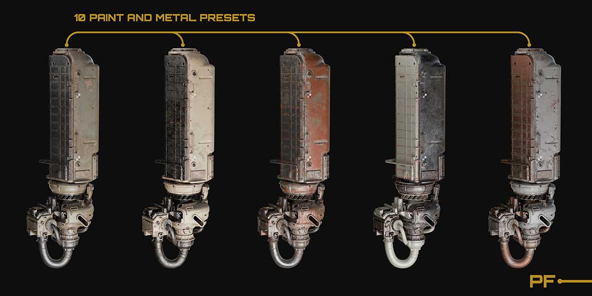 Blender硬表面钢铁金属油漆锈迹着色材质预设资产 Hardshell Shaders