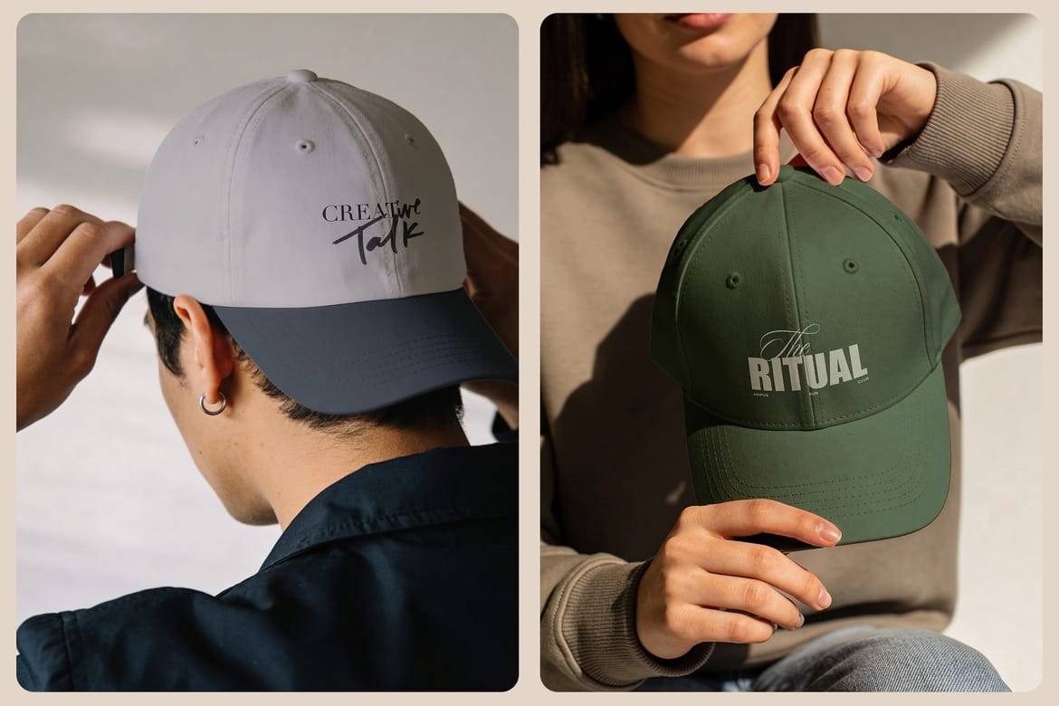 10款高质感遮阳帽棒球帽品牌标志效果样机PSD素材 Aesthetic cap mockups