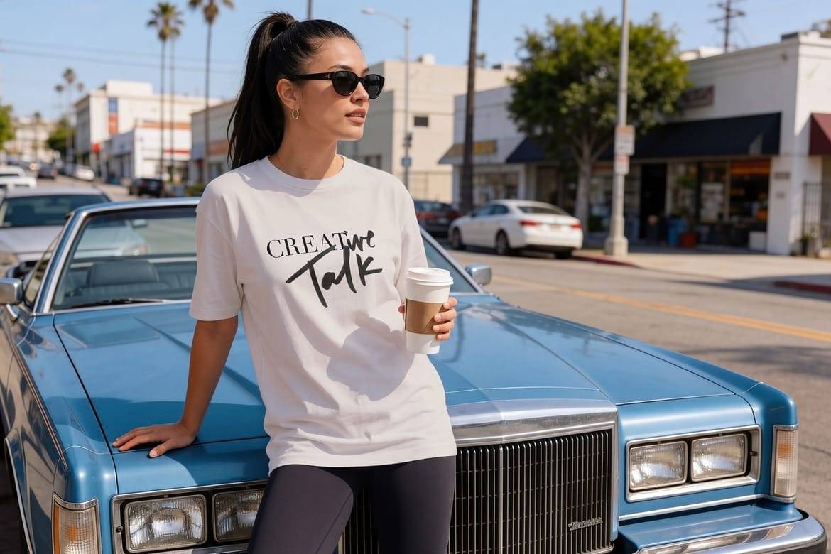 9套国外模特女款短袖T恤Logo印花展示样机PSD素材 Havana T-Shirt Mockups