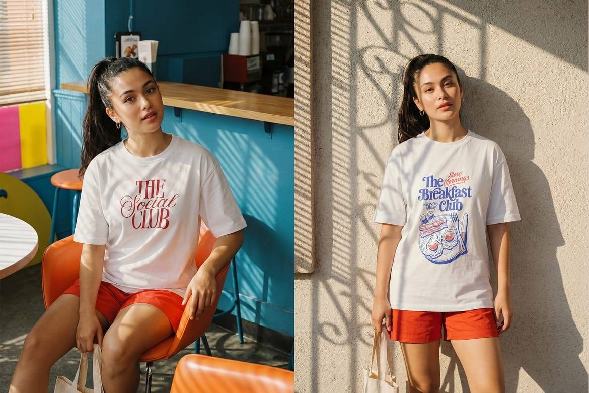 9套国外模特女款短袖T恤Logo印花展示样机PSD素材 Havana T-Shirt Mockups