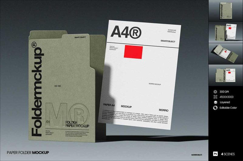 4款高级质感档案文件夹信纸海报设计展示效果样机PSD素材