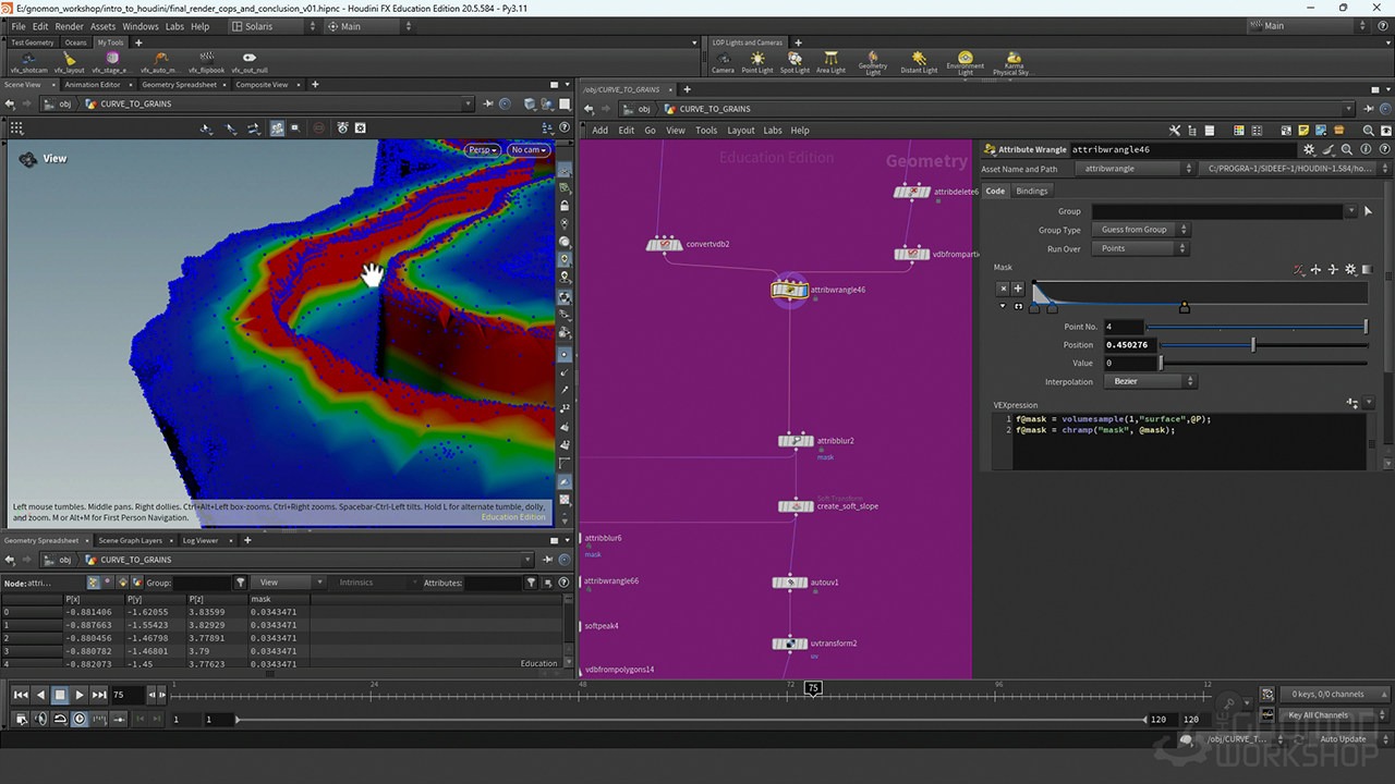 Houdini沙漠地面流沙塌陷模拟特效教程(中文字幕) The Gnomon Workshop – Introduction to Houdini: Grains