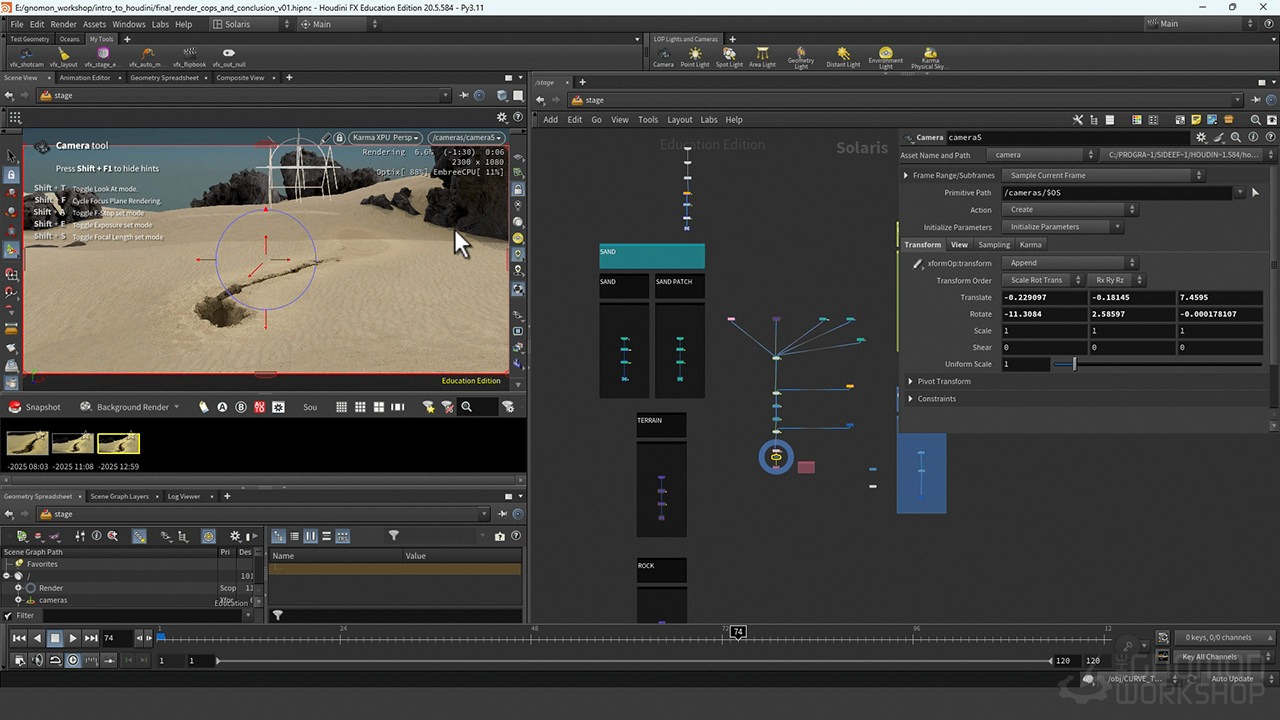 Houdini沙漠地面流沙塌陷模拟特效教程(中文字幕) The Gnomon Workshop – Introduction to Houdini: Grains