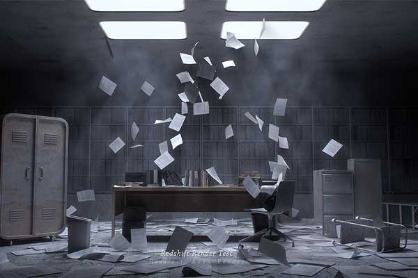 C4D破旧纸张废弃实验室场景RS渲染工程