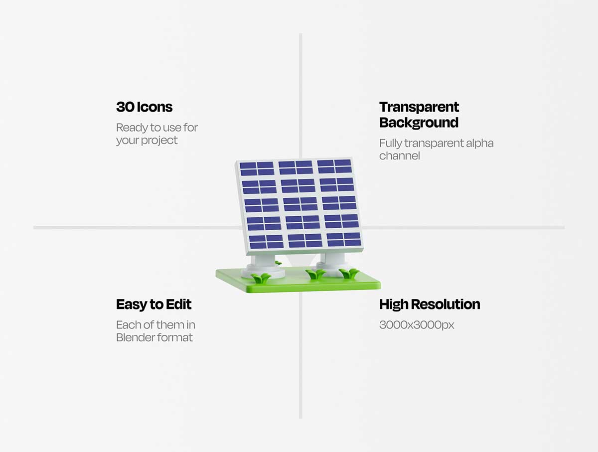 卡通绿色环保拯救地球主题3D图标模型素材(Blender,FBX/OBJ,PNG) Save Earth 3D Icon Set