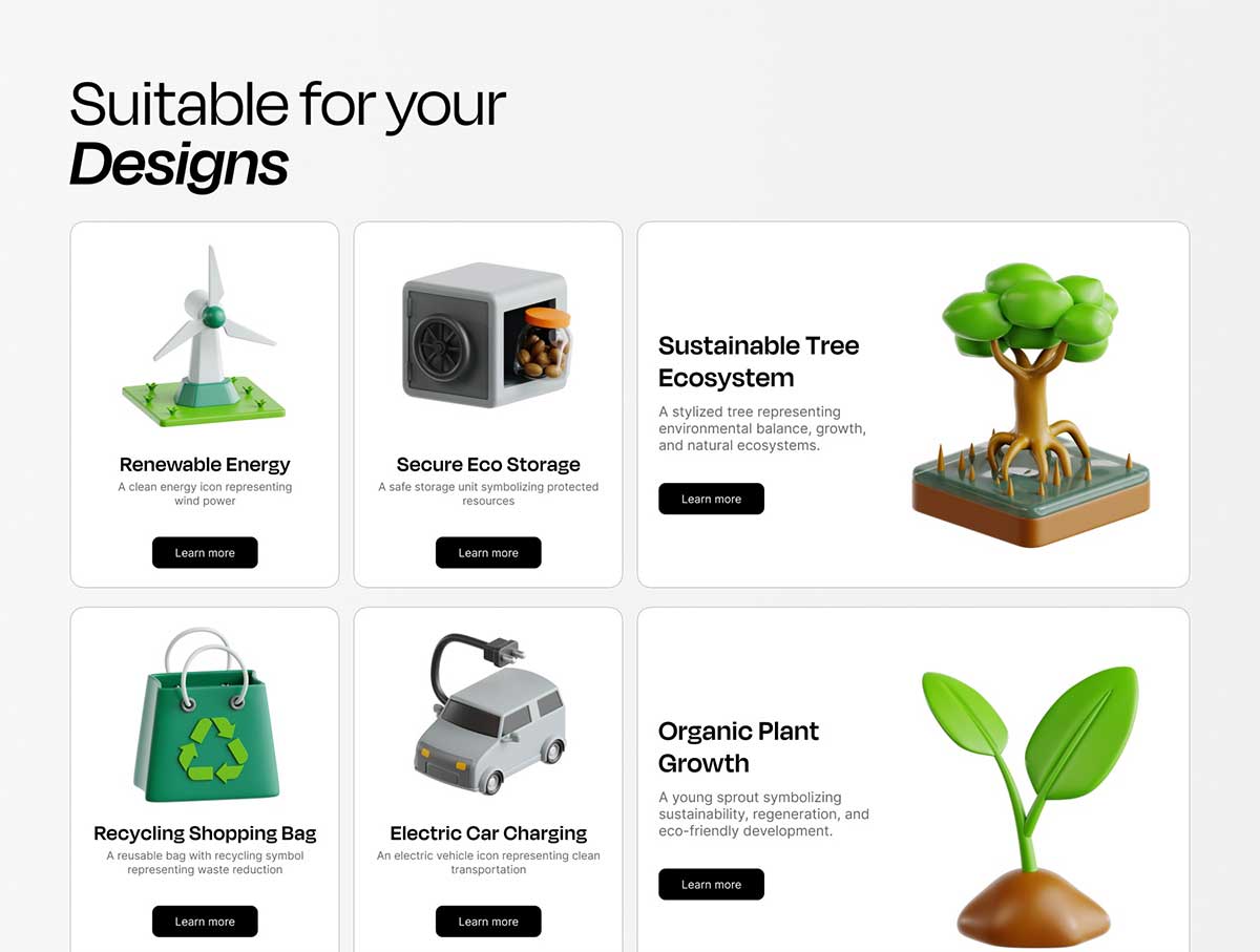 卡通绿色环保拯救地球主题3D图标模型素材(Blender,FBX/OBJ,PNG) Save Earth 3D Icon Set