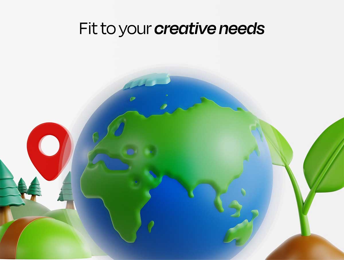 卡通绿色环保拯救地球主题3D图标模型素材(Blender,FBX/OBJ,PNG) Save Earth 3D Icon Set