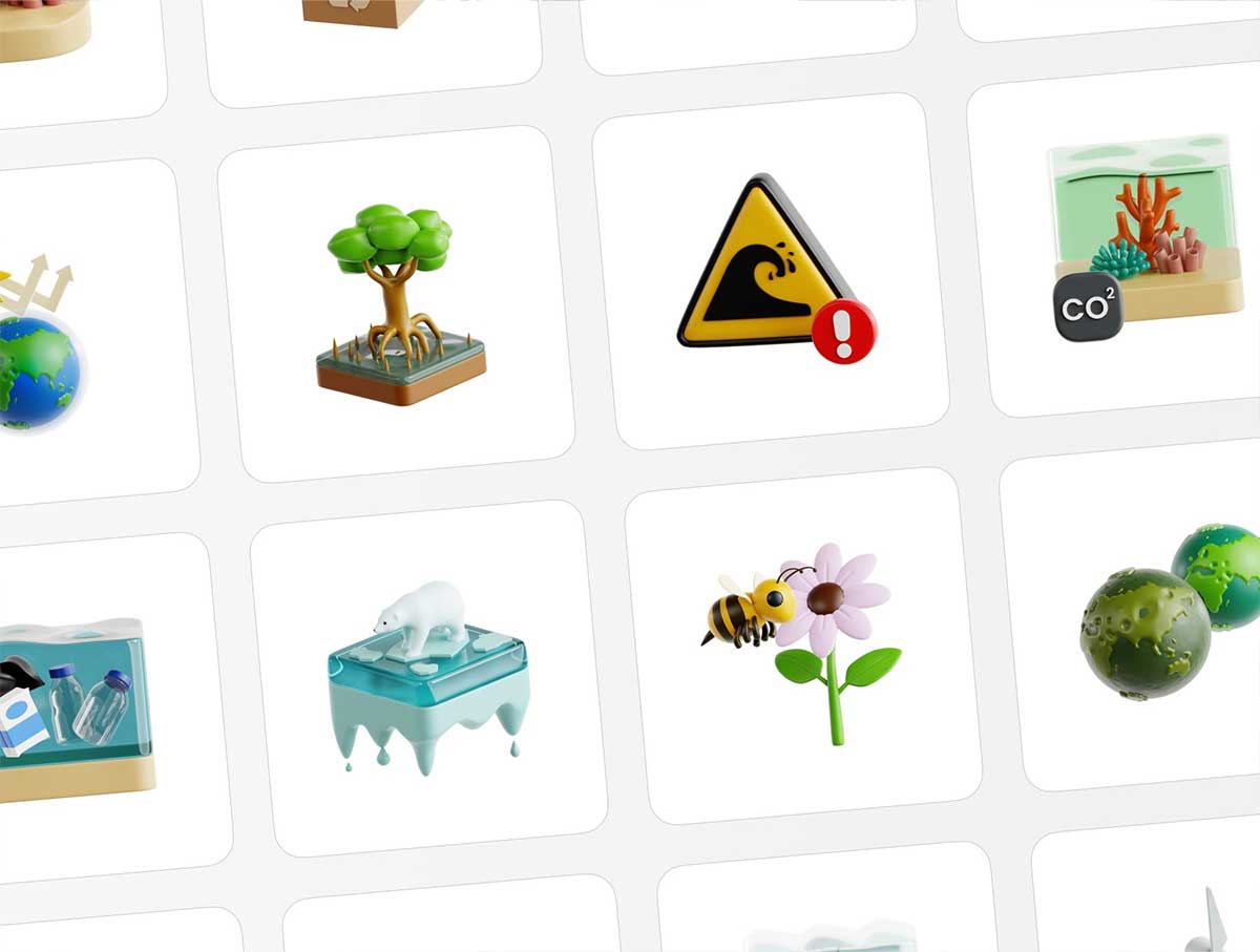 卡通绿色环保拯救地球主题3D图标模型素材(Blender,FBX/OBJ,PNG) Save Earth 3D Icon Set