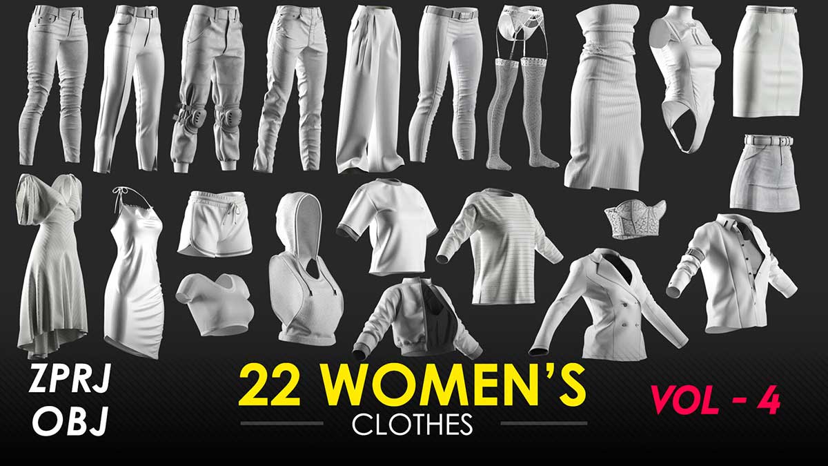 22种女士服装模型3D模型资产(zprj,OBJ,avt) 22 Women's Clothes - VOL 4 - Marvelous - CLO