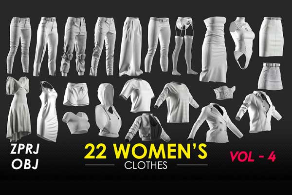 22种女士服装模型3D模型资产(zprj,OBJ,avt) 22 Women’s Clothes – VOL 4 – Marvelous – CLO