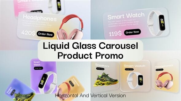 AE/PR液态玻璃轮播产品展示模板 Liquid Glass Carousel Product Promo